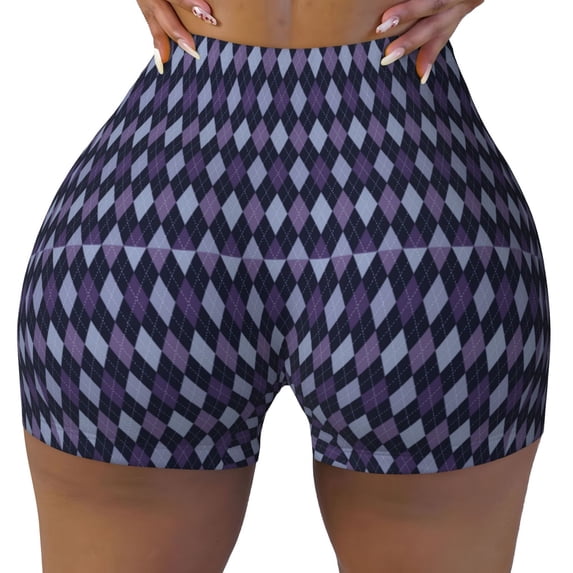 Vsdgher Purple and Blue Squares print Workout Shorts for Women Seamless Soft Smooth Gym Yoga Scrunch Active Exercise Fitness Shorts