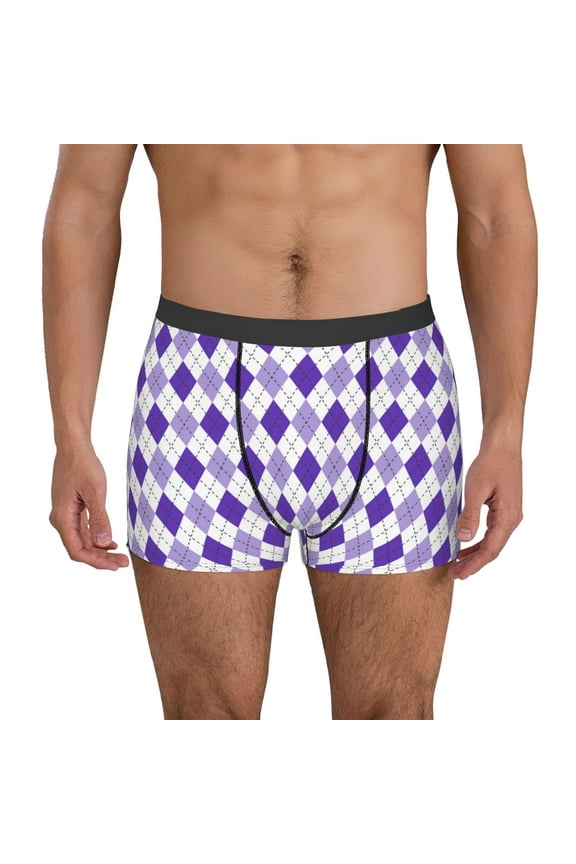 Purple argyle Pattern Men's Boxer Brief Underwear,Soft Funny Underwear for Men-XX-Large