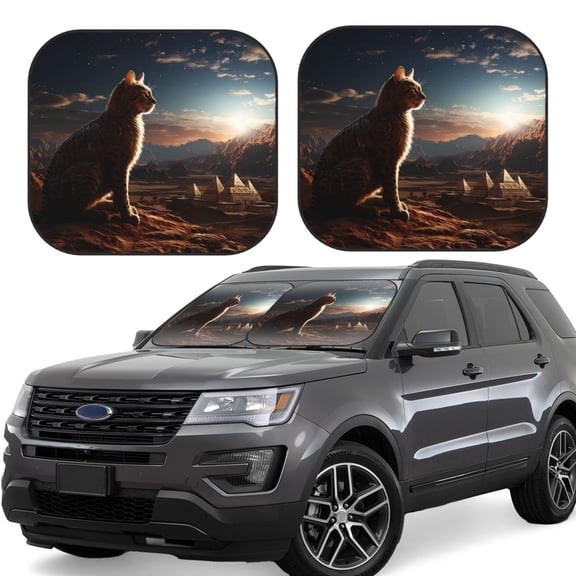 Vsdgher Pyramid Desert Cat Print Car Windshield Sun Shade, Reflective Sunshade Window Sunshade Sun Visor Protector Fit for Cars,Trucks,SUVs-Small