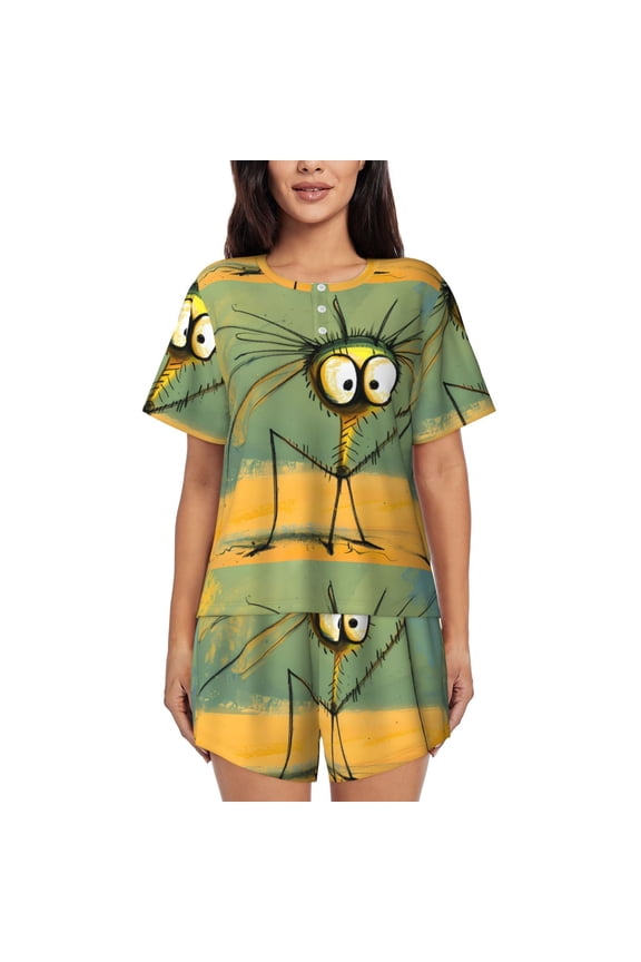 Quirky Cartoon 123 Pattern Womens Pajamas 2 Piece Short Sleeve Sleepwear Set,Summer Soft Pajamas Set Casual Lounge Sets, 2-Piece Pj -X-Large