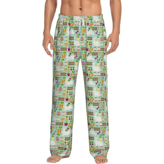 Vsdgher Rabbit And Carrot Print Mens Pajama Pants Sleep & Lounge Pants, PJ Bottoms With elastic waistb and Pockets