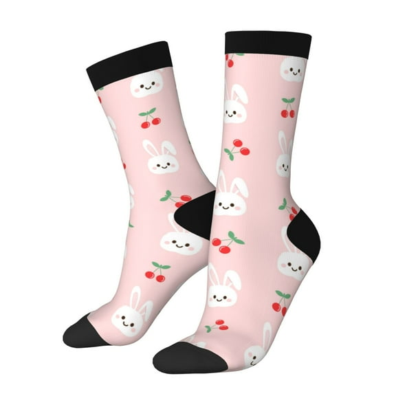 Vsdgher Rabbit And Cherry Crew Socks for Men & Women, Breathable Casual Athletic Ankle Socks