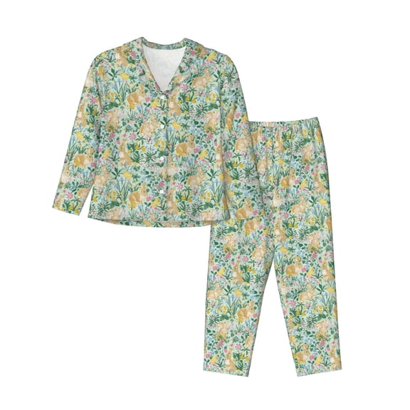 Vsdgher Rabbit And Chick Pajamas Set Long Sleeve Sleepwear Womens Button Down Nightwear Pj Sets-Small