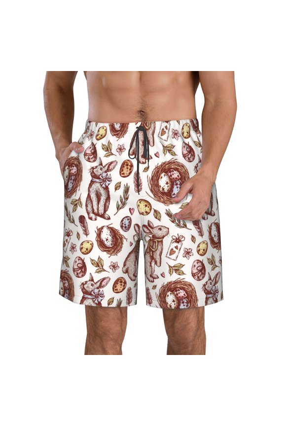 Rabbit And Egg Men's Beach Shorts, Surfing shorts, Swim trunks, Quick Dry Swim Trunks for Surfing Beach Fun -Medium