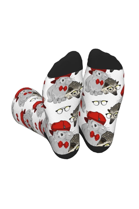 Rabbit And Hedgehog Unisex Crew Socks Lightweight Breathable Ventilation Ankle Socks, Mid-calf socks for Daily