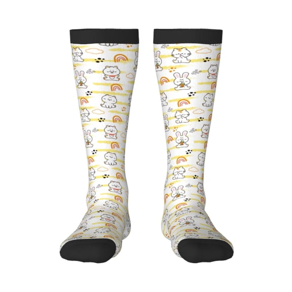 Vsdgher Rabbit And Milk Tea Print Thigh High Socks Extra Long Stretchy Sock Women Over Knee High Opaque Stocking Daily Wear
