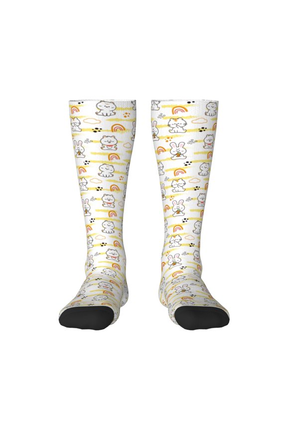Rabbit And Milk Tea Print Thigh High Socks Extra Long Stretchy Sock Women Over Knee High Opaque Stocking Daily Wear