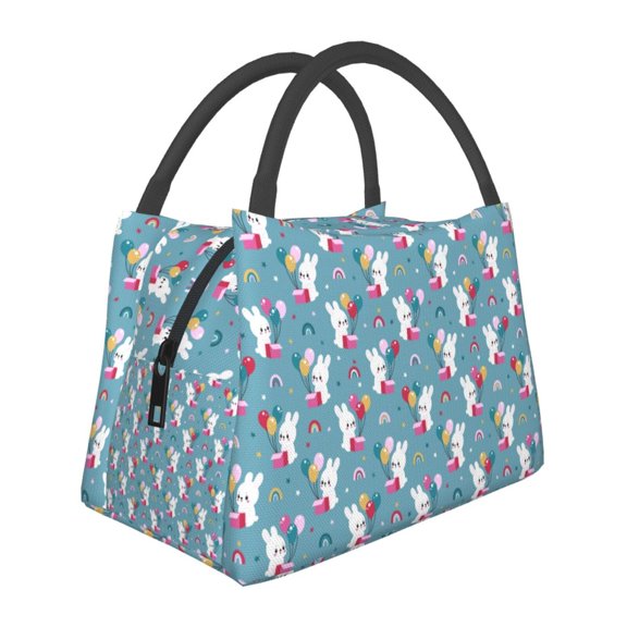 Vsdgher Rabbit And Rainbow Print Insulated Reusable Bags with Sturdy Zipper and Handles, Foldable Totes for Hot or Cold Food Bring or Delivery