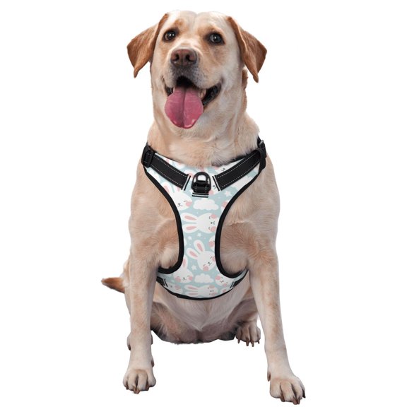 Vsdgher Rabbit And Star Pattern Dog Harness,No Pull Pet Harness with Soft Padded Handle,Adjustable Reflective Vest with 2 Buckles,4 Slide Buckles,S-XL X-Large