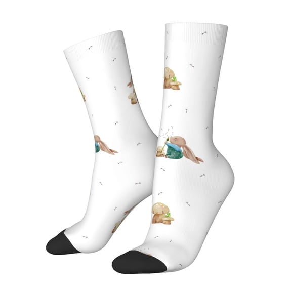 Vsdgher Rabbit Blowing Dandelions Crew Socks for Men & Women, Breathable Casual Athletic Ankle Socks