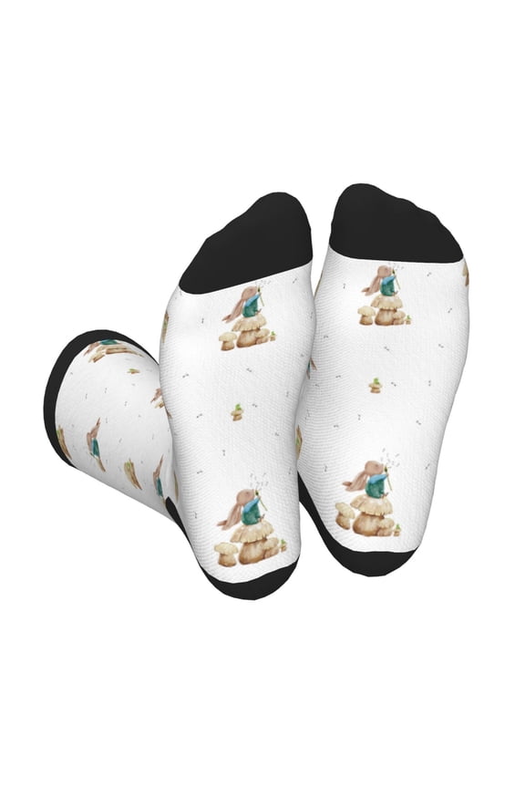 Rabbit Blowing Dandelions Unisex Crew Socks Lightweight Breathable Ventilation Ankle Socks, Mid-calf socks for Daily