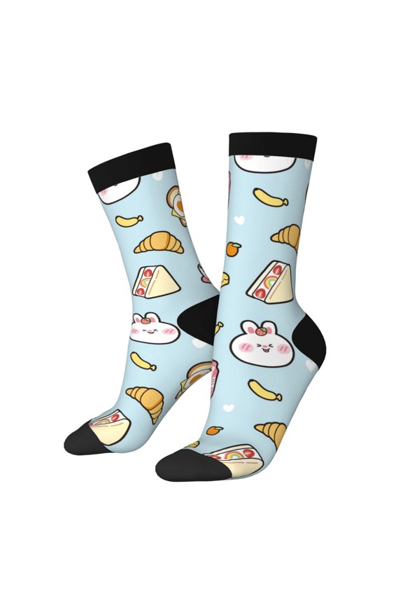 Rabbit Burger Coffee Crew Socks for Men & Women, Breathable Casual Athletic Ankle Socks