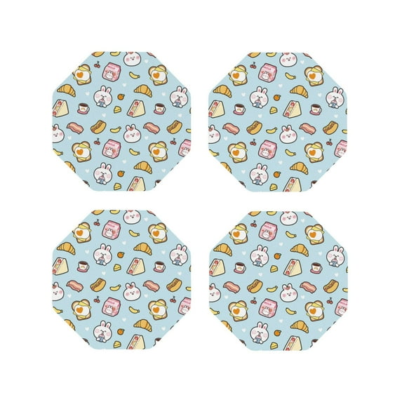 Vsdgher Rabbit Burger Coffee Leather Coasters for Drinks, Durable Drink Coasters 4 Set for Tabletop Protection, Luxurious Home Décor and Housewarming Gift ( {designName})Octagon