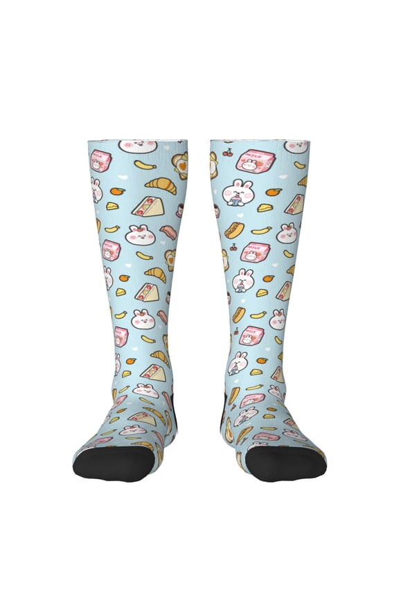 Rabbit Burger Coffee Print Thigh High Socks Extra Long Stretchy Sock Women Over Knee High Opaque Stocking Daily Wear