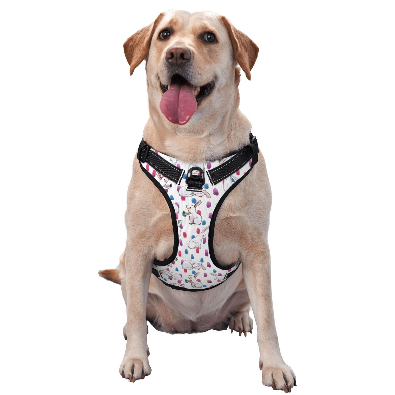 Vsdgher Rabbit Eating Pattern Dog Harness,No Pull Pet Harness with Soft Padded Handle,Adjustable Reflective Vest with 2 Buckles,4 Slide Buckles,S-XL Small