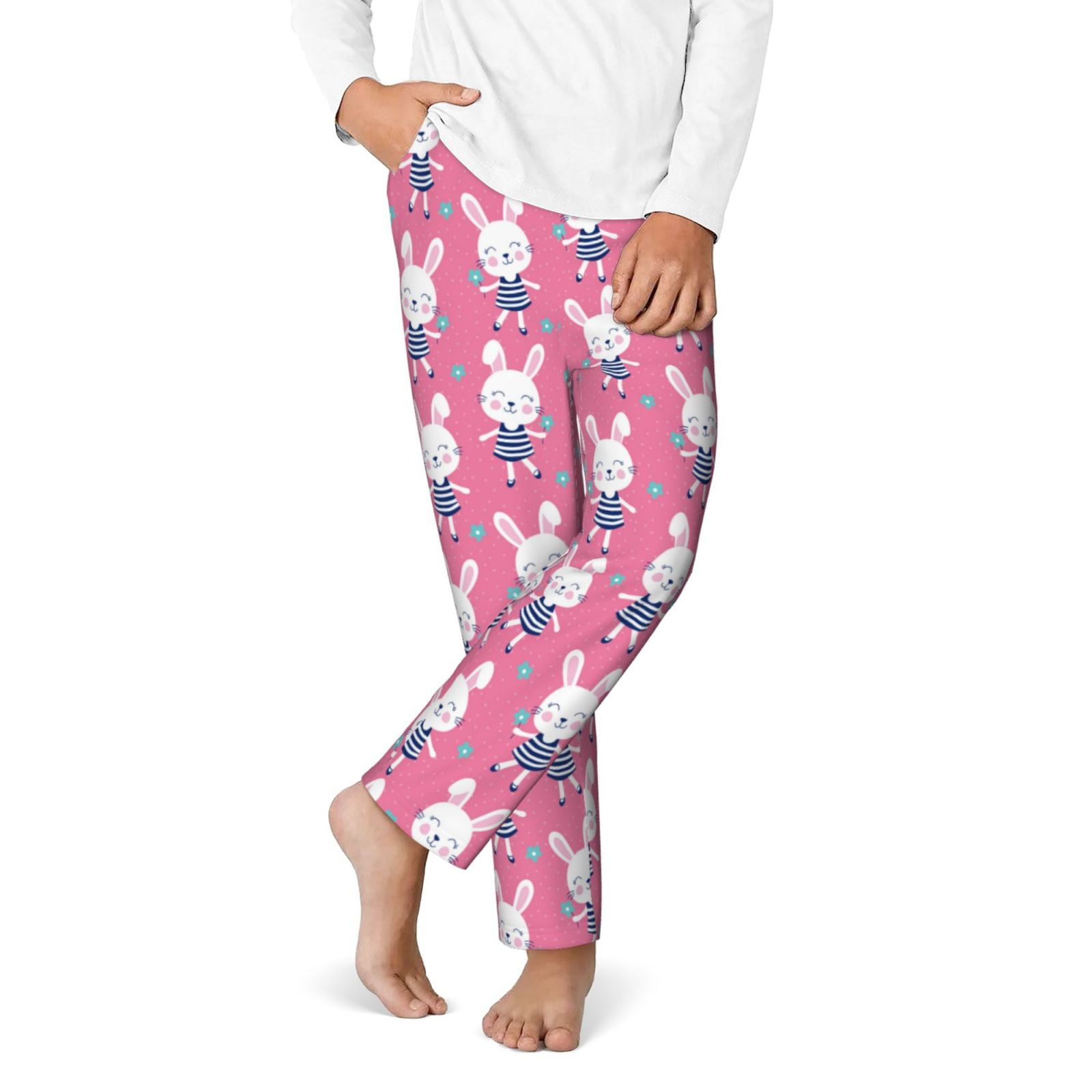 Pj Rabbit Vsdgher Rabbit Holding Flowers Print Kids Pajama Pants,Long Sleep Plaid ...
