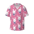 thumbnail image 1 of Vsdgher Rabbit Holding Flowers Print Men's Wrinkle Free Untucked Cuban Shirt Business Casual Button Down Shirts Short Sleeve Shirt, 1 of 1