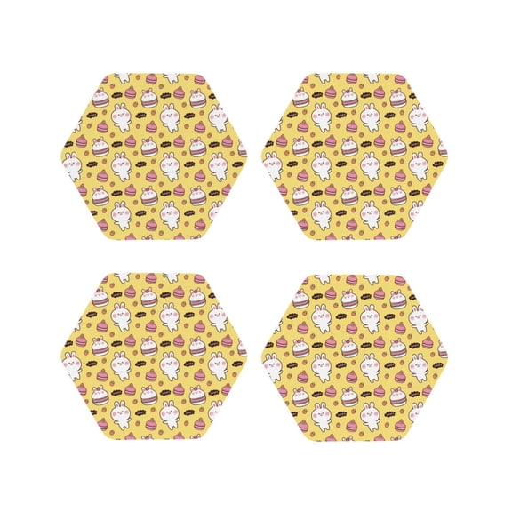 Vsdgher Rabbit Hunger Leather Coasters for Drinks, Durable Drink Coasters 4 Set for Tabletop Protection, Luxurious Home Décor and Housewarming Gift ( {designName})Hexagon