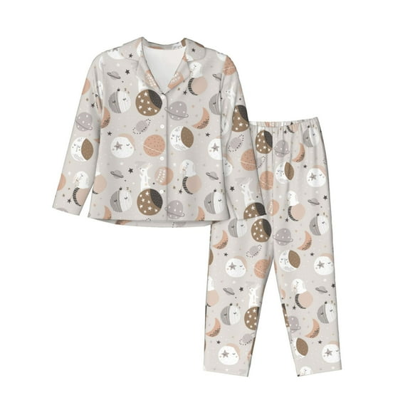 Vsdgher Rabbit In Space Pajamas Set Long Sleeve Sleepwear Womens Button Down Nightwear Pj Sets-Large