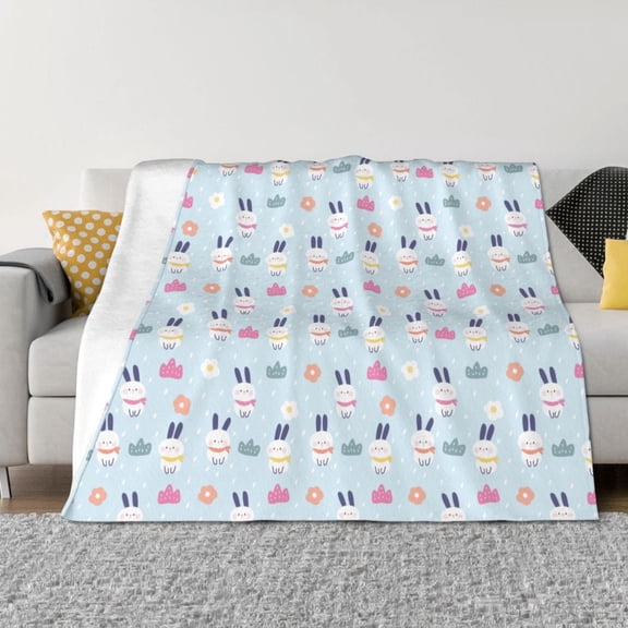 Vsdgher Rabbit In The Rain Pattern Fleece Throw Blanket, Horizontal Fleece Bedding Home Decor for Couch & Bed All Season Use -80"x60"