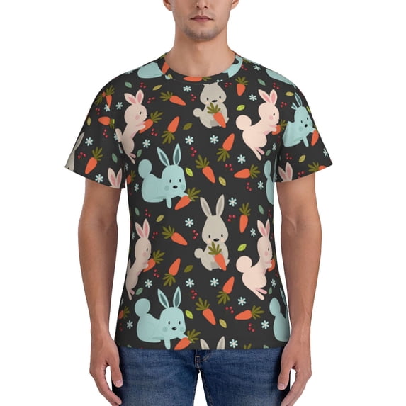 Vsdgher Rabbit Is Eating Carrots Print Men's Dry Fit Mesh Athletic Shirts Moisture Wicking Tennis T-Shirt Tops