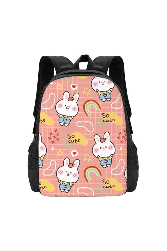 Rabbit So Cute Print Backpack for Women Men School Bookbag with Laptop Compartment for College Work Travel, Simple Fashion Casual Daypack, Fit 15" Laptop