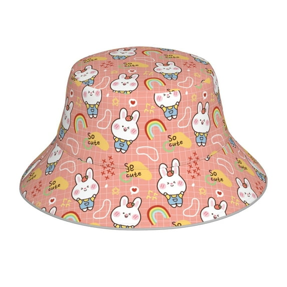 Vsdgher Rabbit So Cute Print Bucket Hat for Men&Women Bucket Hat Reversible Summer Double-Side-Wear Travel Gardening, Beach, Camping, Hiking, Fishing Cap