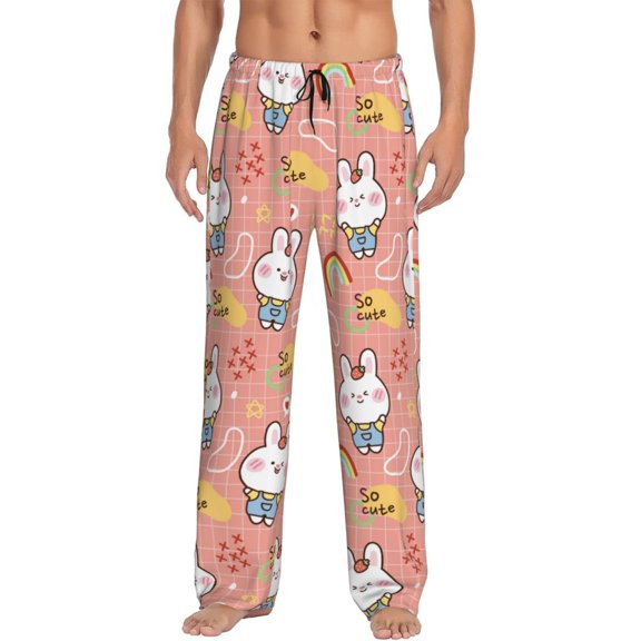 Vsdgher Rabbit So Cute Print Mens Pajama Pants Sleep & Lounge Pants, PJ Bottoms With elastic waistb and Pockets