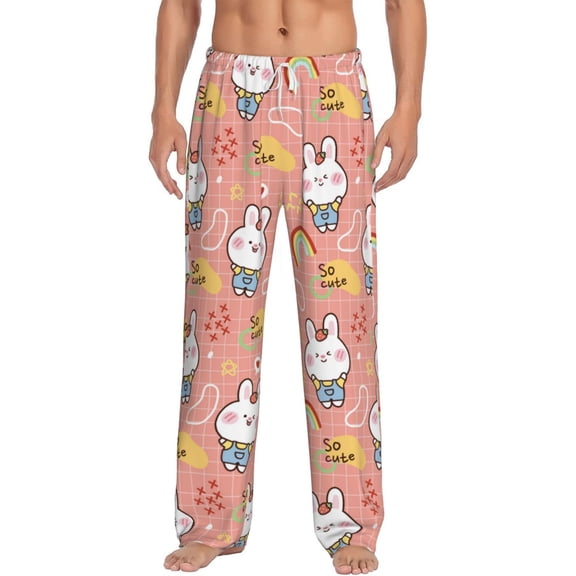 Vsdgher Rabbit So Cute Print Mens Pajama Pants Sleep & Lounge Pants, PJ Bottoms With elastic waistb and Pockets
