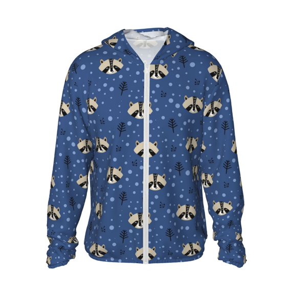 Vsdgher Raccoon blue point Print Adult Hoodie Shirts Rash Guard for Men Women,Long Sleeve Sun Protection Fishing Shirts for Athletic Running Swim-Large