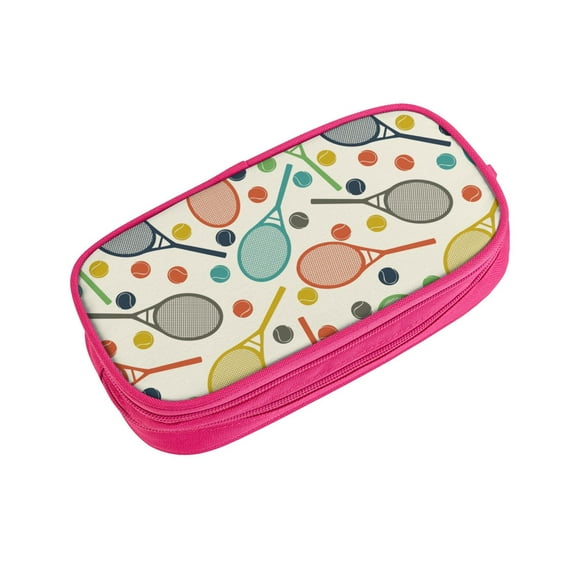 Vsdgher Racket and Tennis Ball Print Large Capacity Pencil Case Pouch with Zipper, Portable Aesthetic Big Capacity Pencil Cases Pen Office Travel Stationery Bag