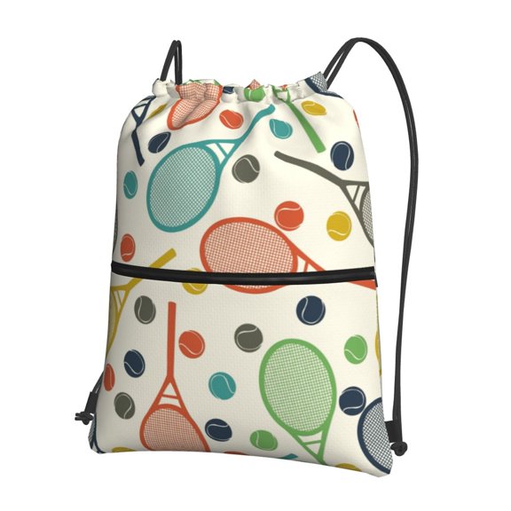 Vsdgher Racket and Tennis Ball Drawstring Backpack Water Resistant String Bag Sports Sackpack Gym Sack for Men Women