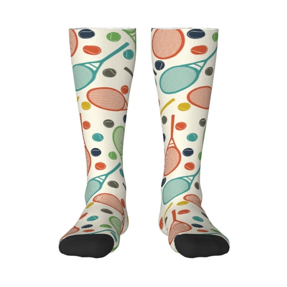 Vsdgher Racket and Tennis Ball Print Thigh High Socks Extra Long Stretchy Sock Women Over Knee High Opaque Stocking Daily Wear