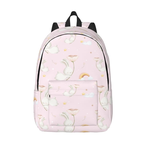 Vsdgher Rainboe And Rabbit Print Canvas Backpack Travel Rucksack Unisex Knapsack 15.7/17.7Inch Laptop Backpack for Work,College -Small