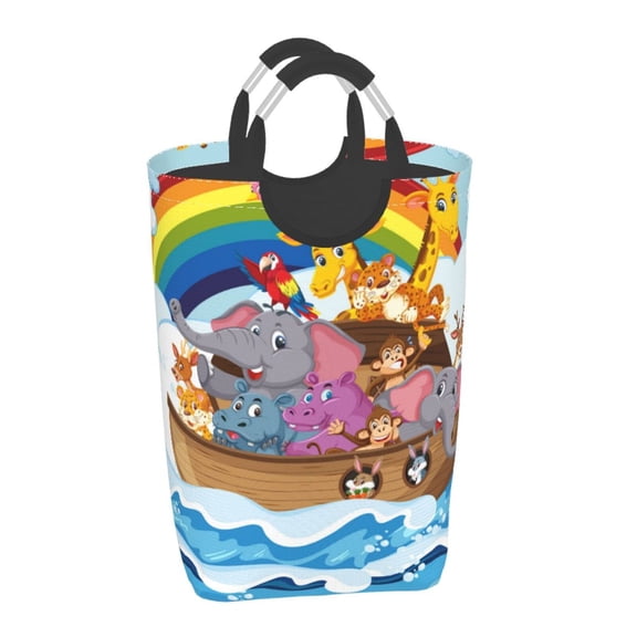 Vsdgher Rainbow Animals on Noah's Ark Print Square Laundry Bag Large Collapsible Dirty Clothes Bags With Handles Waterproof Essentials Storage For College Dorm, Family