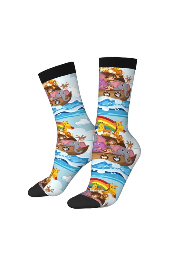 Rainbow Animals on Noah's Ark Crew Socks for Men & Women, Breathable Casual Athletic Ankle Socks