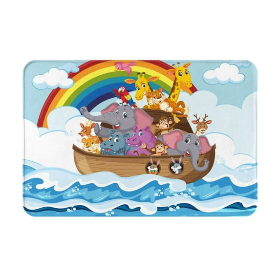 Vsdgher Rainbow Animals on Noah's Ark print Flannel Anti-Slip Floor Mat Comfort Mat Floor Carpet for Decor, Non-Slip, Home, Office, Laundry, Durable