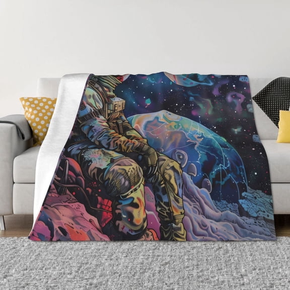 Vsdgher Rainbow Astronaut Space Landscape Pattern Fleece Throw Blanket, Horizontal Fleece Bedding Home Decor for Couch & Bed All Season Use -80"x60"