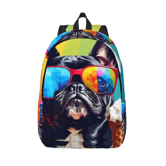 Vsdgher Rainbow Bulldog Sunglasses Print Canvas Backpack Travel Rucksack Unisex Knapsack 15.7/17.7Inch Laptop Backpack for Work,College -Medium