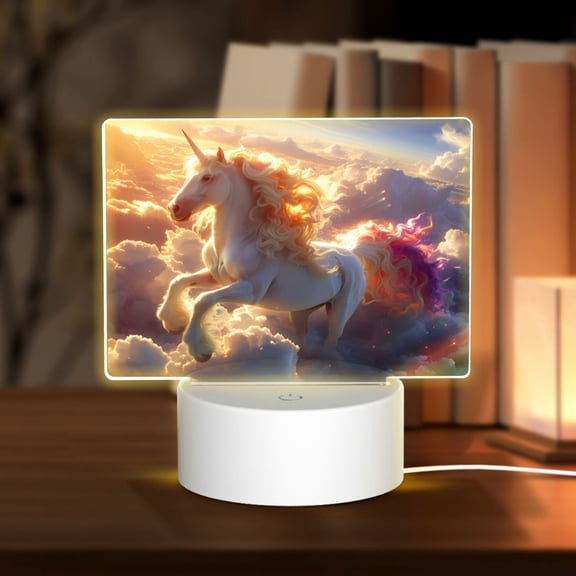Vsdgher Rainbow Cloud White Horse Rectangular Acrylic Night Light Acrylic Sleep Night Light Friend Gifts for Birthday Gifts for Women Teens Boys Girls