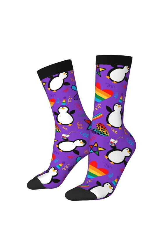 Rainbow Lgbt Penguin Crew Socks for Men & Women, Breathable Casual Athletic Ankle Socks
