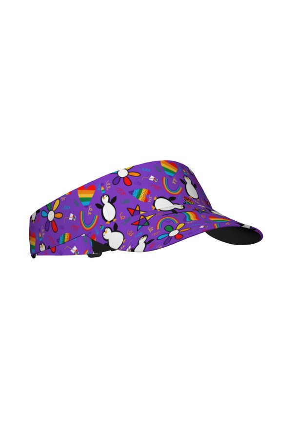 Rainbow Lgbt Penguin Print Adult Sunscreen Visor Cap,1 Piece of Sport Sun Visor Hats Adjustable Sun Hat for Outdoor Activities Fits for Women and Men (One Size)
