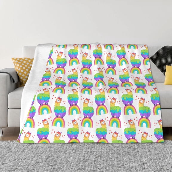 Vsdgher Rainbow Llama Pattern Fleece Throw Blanket, Horizontal Fleece Bedding Home Decor for Couch & Bed All Season Use -60"x50"