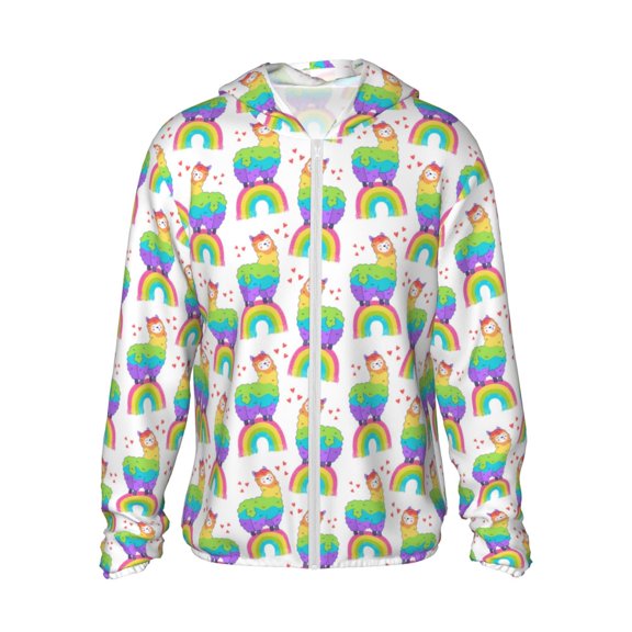 Vsdgher Rainbow Llama Print Adult Hoodie Shirts Rash Guard for Men Women,Long Sleeve Sun Protection Fishing Shirts for Athletic Running Swim-3X-Large
