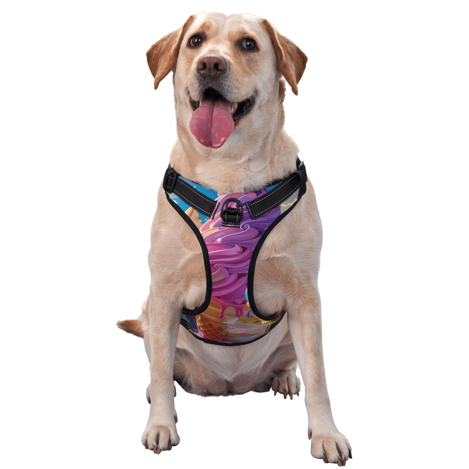 Vsdgher Rainbow Melting Ice Cream Dog Harness, No-Pull Pet Harness, Dog Vest, Pet Vest for Small to Large Dogs-Small