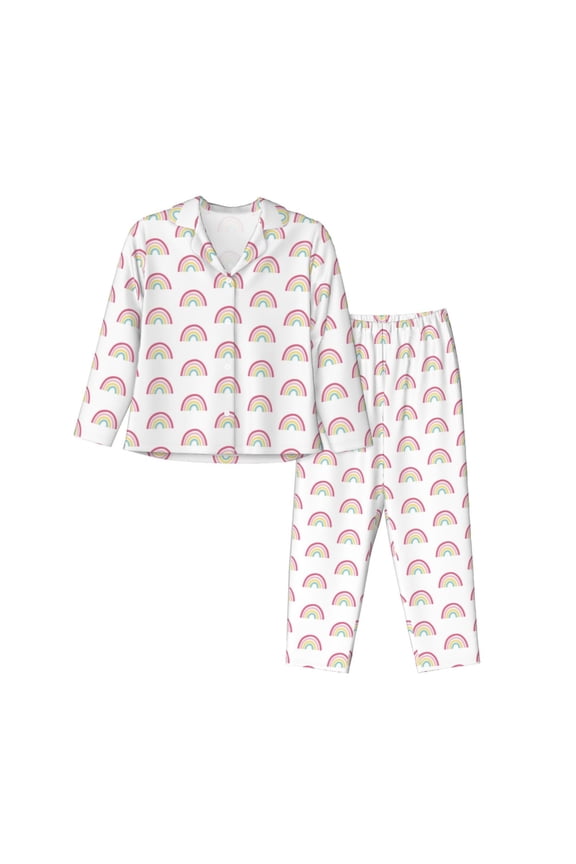 Rainbow Pajamas Set Long Sleeve Sleepwear Womens Button Down Nightwear Pj Sets-XX-Large