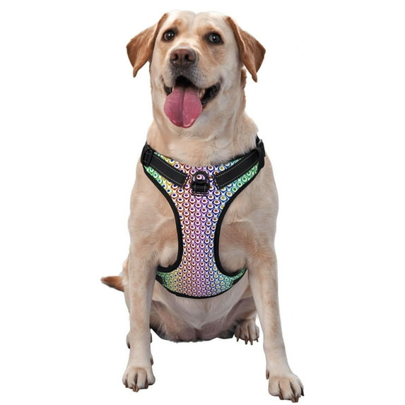 Vsdgher Rainbow Peacock Feathers Pattern Dog Harness,No Pull Pet Harness with Soft Padded Handle,Adjustable Reflective Vest with 2 Buckles,4 Slide Buckles,S-XL