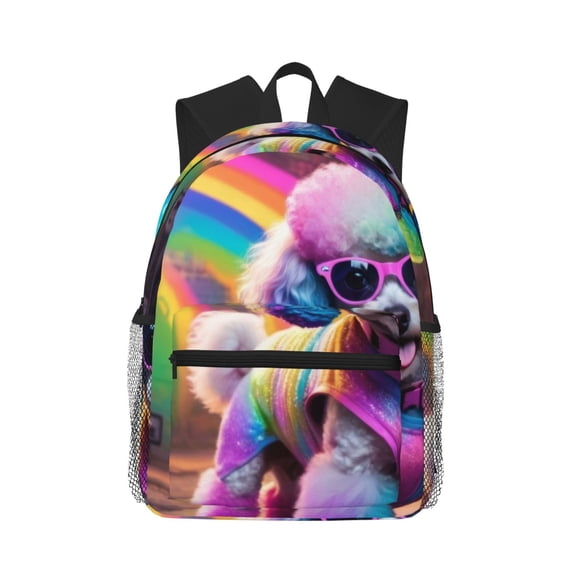 Vsdgher Rainbow Poodle Urban Street Unisex Large Capacity Bookbag, Schoolbag, Casual Daypack for High School, College, Teens, Travel, Work