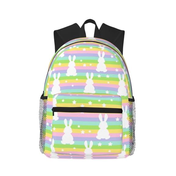 Vsdgher Rainbow Rabbit Print Unisex Large Capacity Bookbag Schoolbag Casual Daypack for High School/College/Teens/Travel/Work