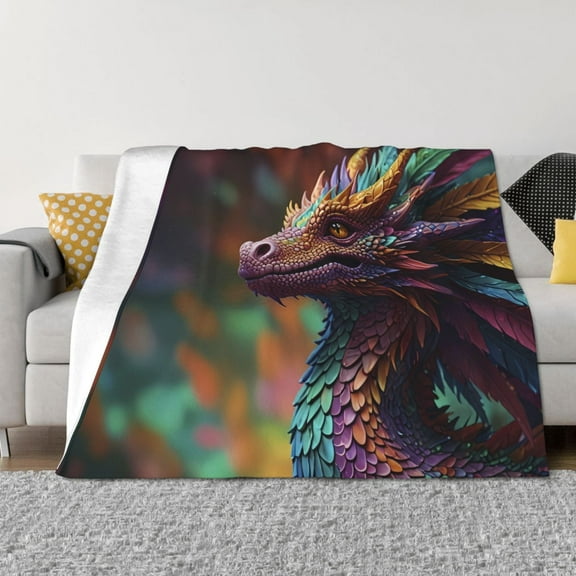 Vsdgher Rainbow Scales Fantasy Dragon Pattern Fleece Throw Blanket, Horizontal Fleece Bedding Home Decor for Couch & Bed All Season Use -50"x40"